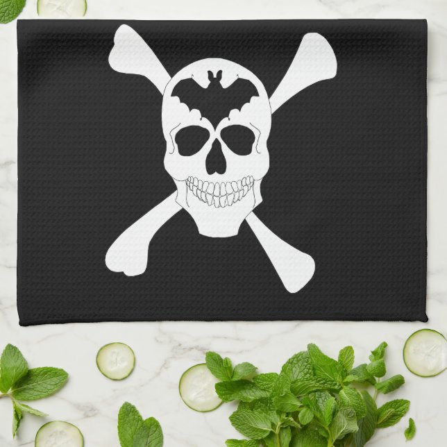 Serviette De Cuisine Crâne Et Crossbones (Plié)