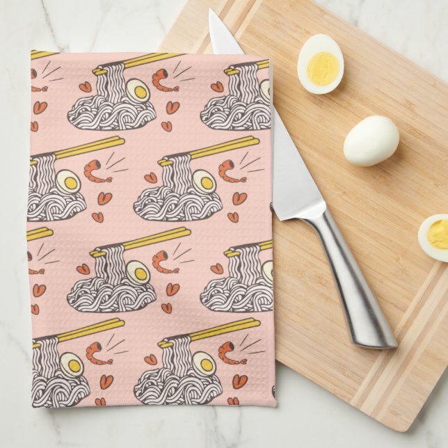 Serviette de cuisine crevettes et nouilles d'oeufs (Quart Plié)