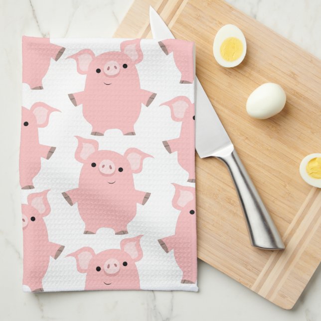 Serviette de cuisine curieuse mignonne de porcs de (Quart Plié)