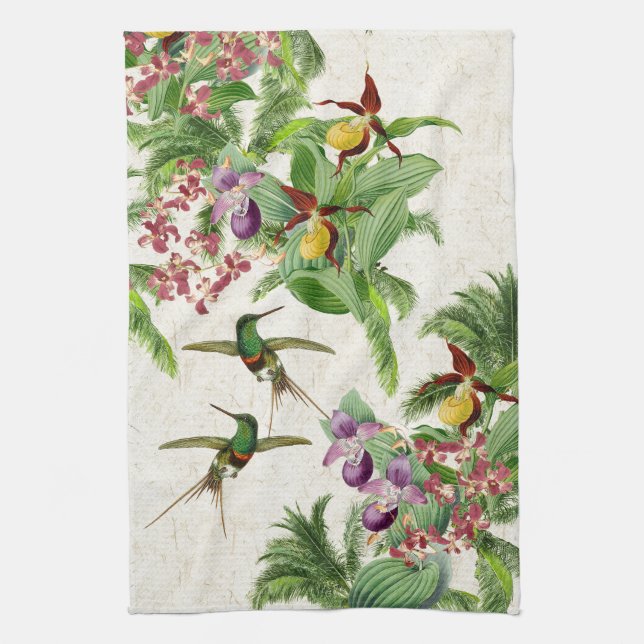 Serviette de cuisine d'animaux de fleurs d'oiseaux (Vertical)