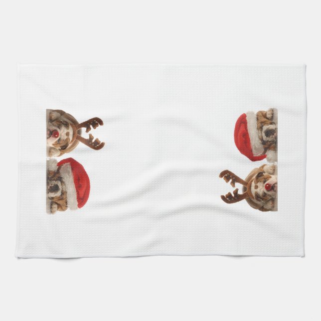 Serviette de cuisine de bouledogues de Noël (Horizontal)