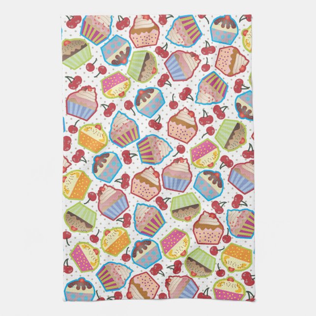 Serviette de cuisine de cerises des petits gâteaux (Vertical)
