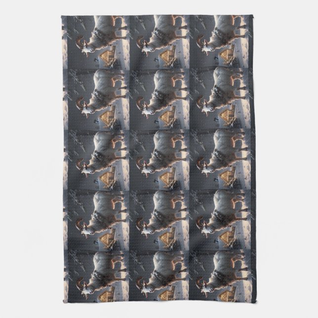 Serviette de cuisine de chèvre Noël (Vertical)
