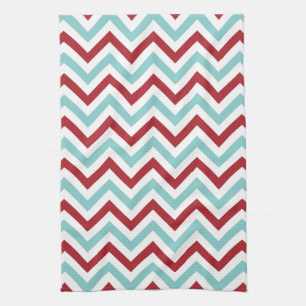 Serviette de cuisine de Chevron {Aqua et rouge}