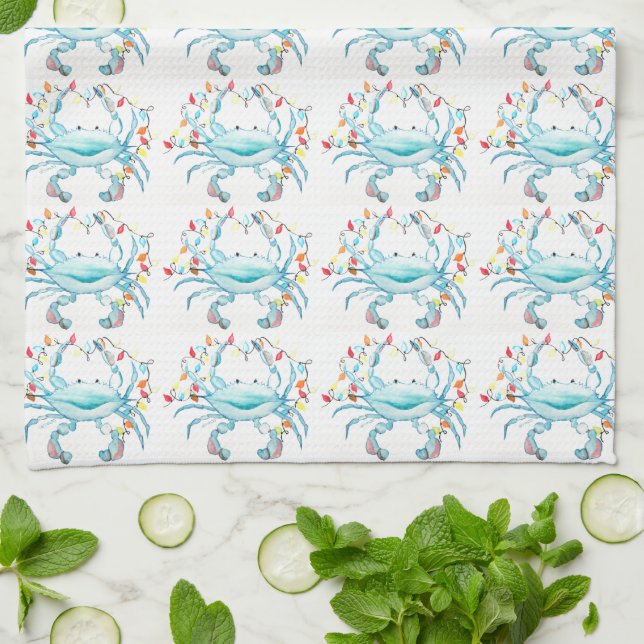Serviette de cuisine de crabe de Noël bleu (Plié)