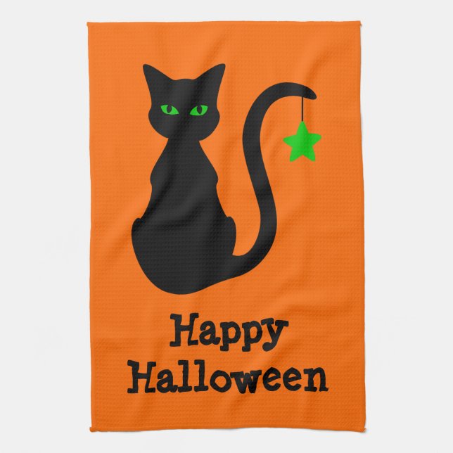 Serviette de cuisine de Halloween de chat noir (Vertical)