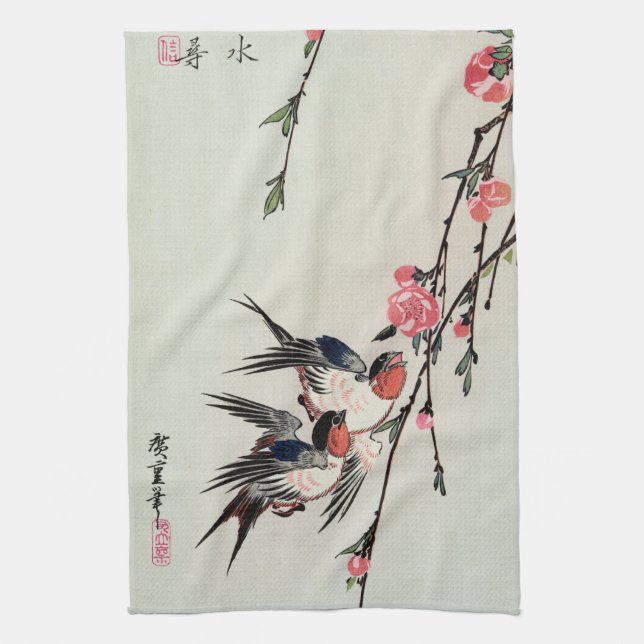 Serviette de cuisine de lune, d'hirondelles et de (Vertical)