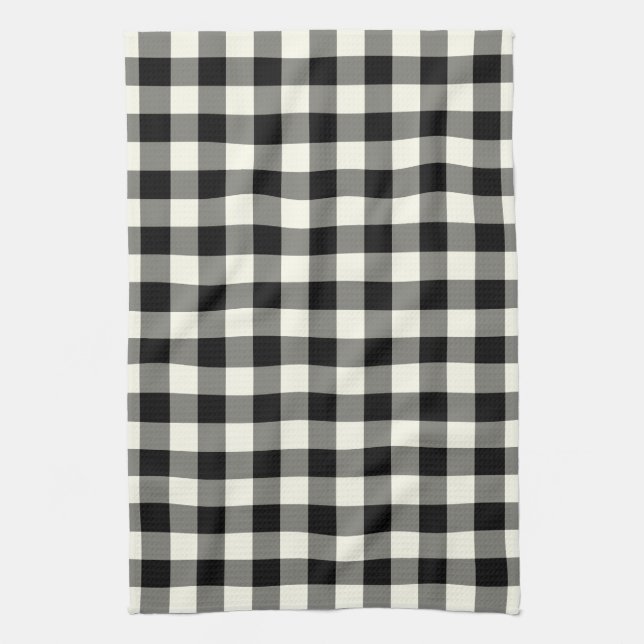 Serviette de cuisine de motif de guingan en noir (Vertical)