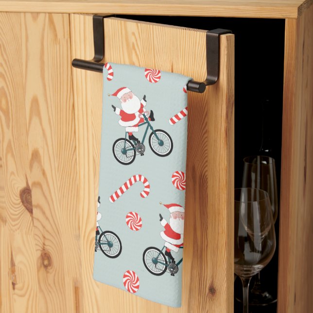 Serviette de cuisine de Noël à vélo (Pliage en tiers)
