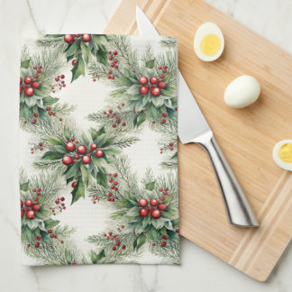 Serviette de cuisine de Noël aux baies rouges