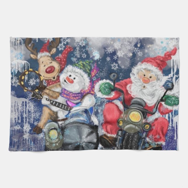 Serviette de cuisine de Noël avec des amis heureux (Horizontal)