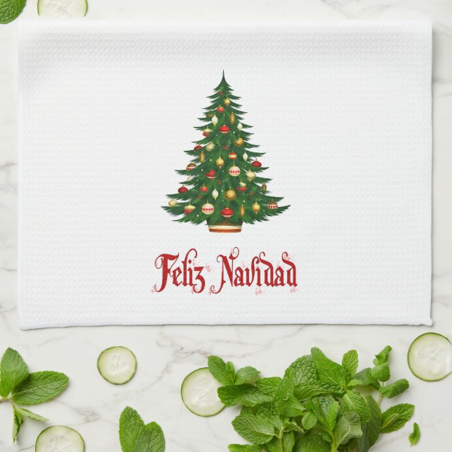 Serviette de cuisine de Noël Feliz Navidad Tree (Plié)