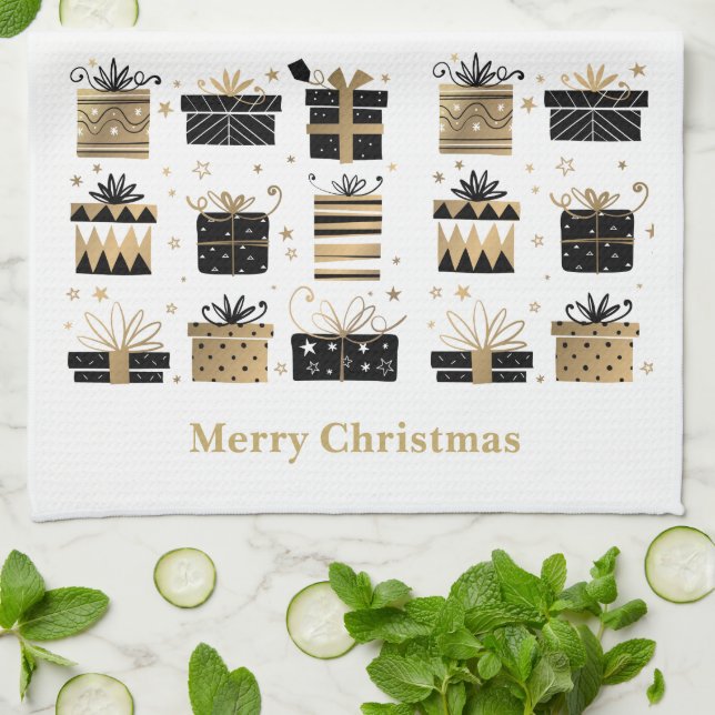 Serviette de cuisine de Noël Joyeux cadeaux de Noë (Plié)