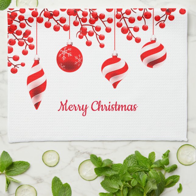 Serviette de cuisine de Noël Joyeux ornements de N (Plié)