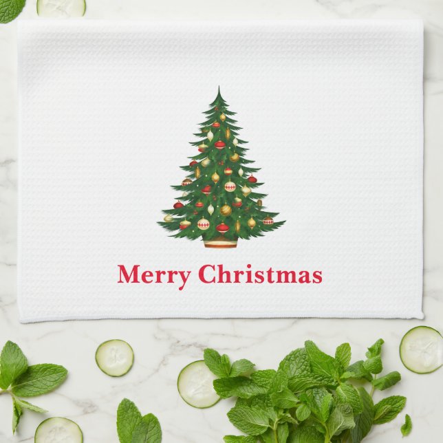 Serviette de cuisine de Noël Joyeux sapin de Noël (Plié)