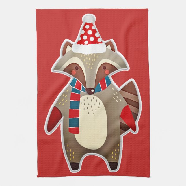 serviette de cuisine de noël raton laveur (Vertical)