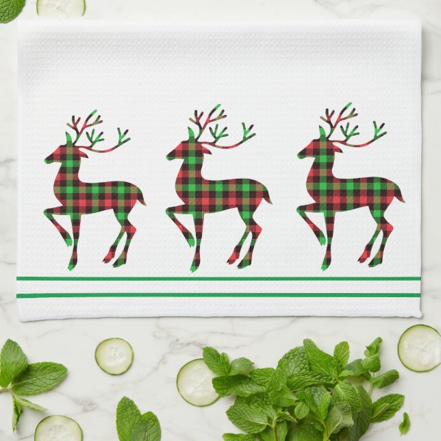 Serviette de cuisine de Noël Rouge & Vert plaid Ce (Plié)