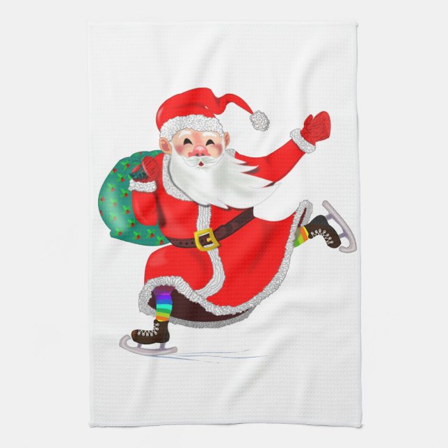 Serviette de cuisine de Noël Santa Claus avec cade (Vertical)