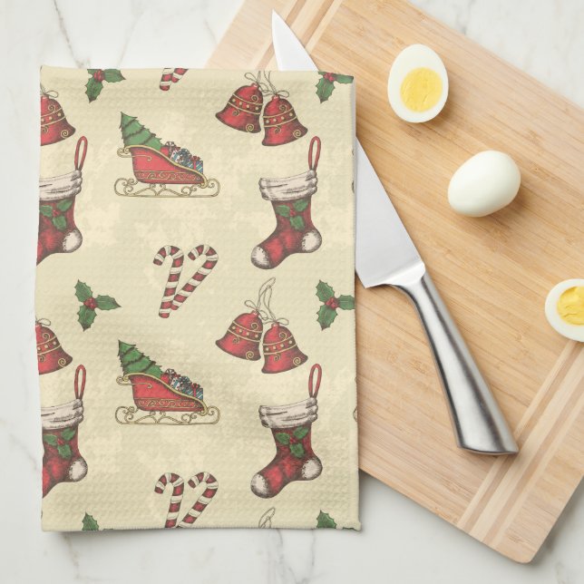Serviette de cuisine de Noël Vintage (Quart Plié)