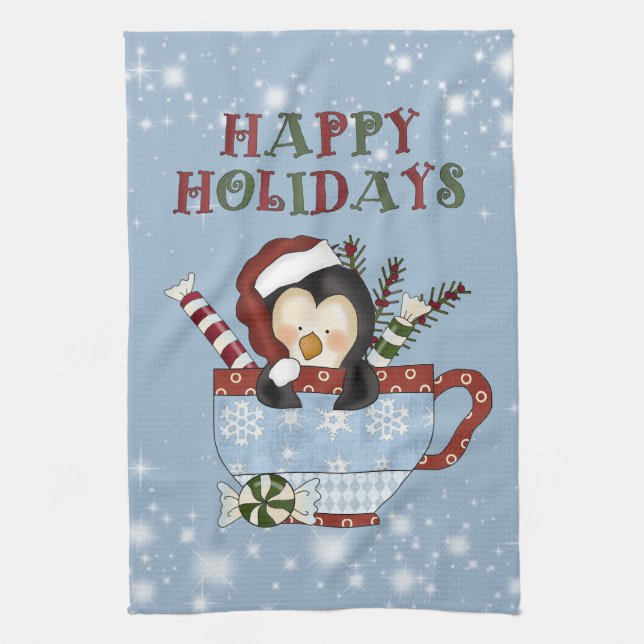 Serviette de cuisine de pingouin de Noël (Vertical)