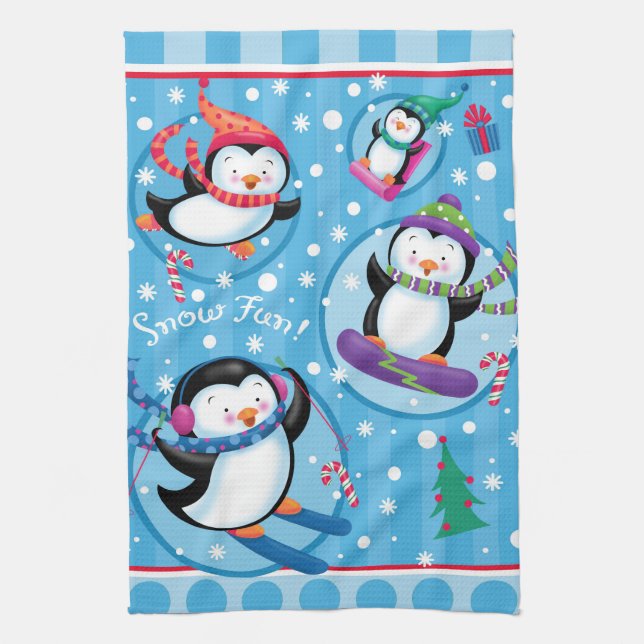 Serviette de cuisine de pingouins d'amusement de (Vertical)