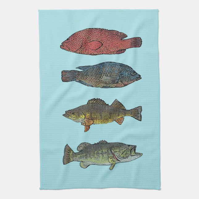 Serviette de cuisine de quatre poissons (Vertical)