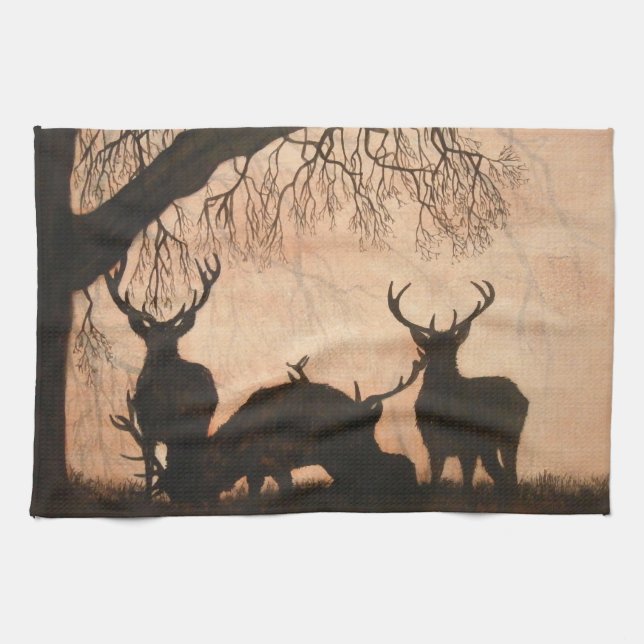 Serviette de cuisine de scène de cerfs communs (Horizontal)