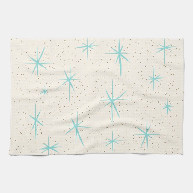 Serviette de cuisine de Starbursts de turquoise (Horizontal)
