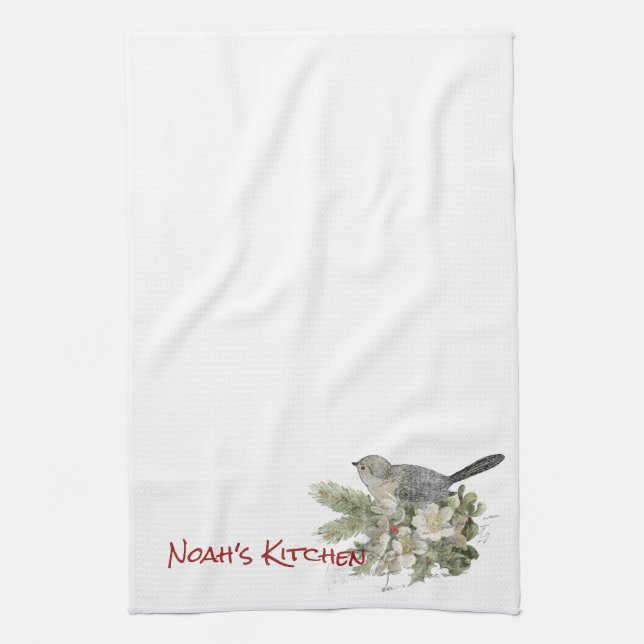 Serviette de cuisine de thé de Chickadee de Noël (Vertical)
