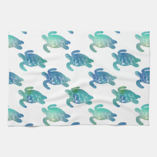Serviette de cuisine de vert bleu de tortue de mer