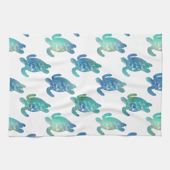 Serviette de cuisine de vert bleu de tortue de mer (Horizontal)