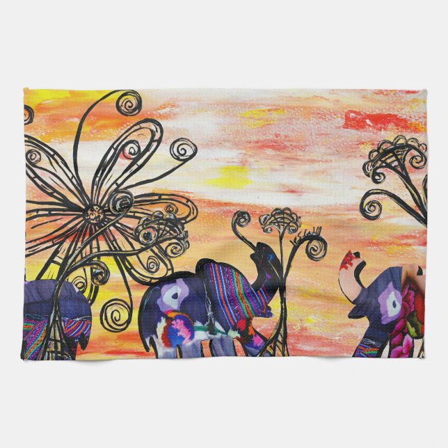 Serviette de cuisine d'éléphants d'Asie (Horizontal)