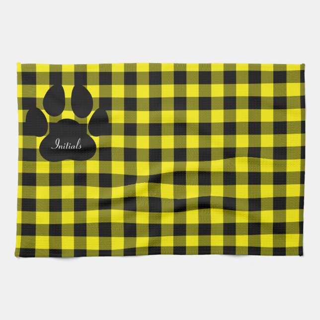 Serviette De Cuisine Empreinte de patte Jaune Et N (Horizontal)