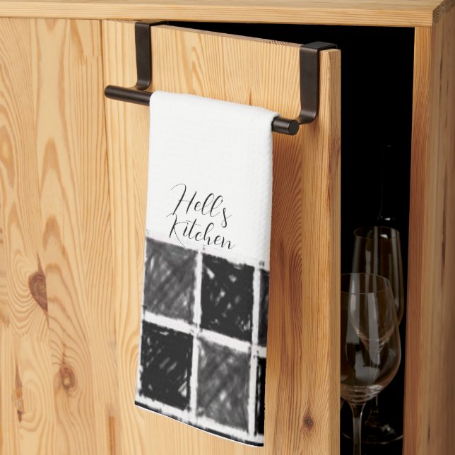 Serviette de cuisine en À damiers noir blanc (Pliage en tiers)