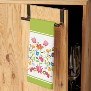 Serviette de cuisine en broderie florale
