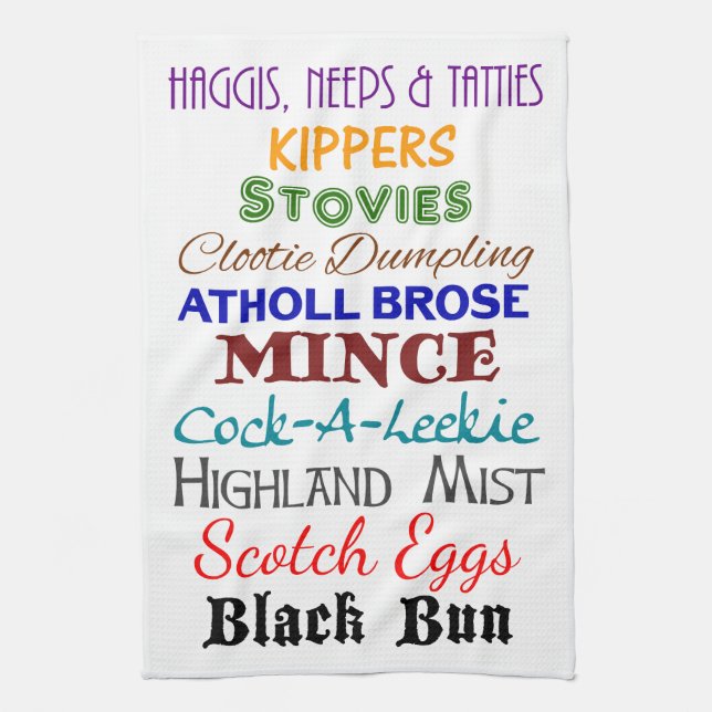 Serviette de cuisine en coton - Noms alimentaires  (Vertical)