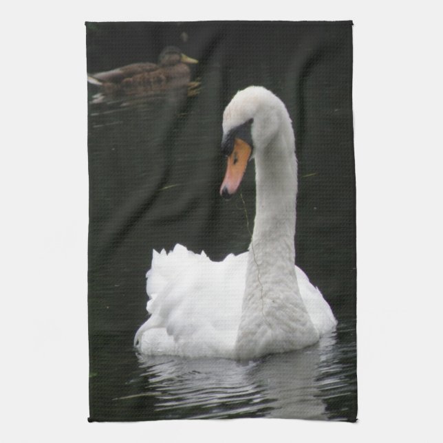 Serviette de cuisine en cygne blanc (Vertical)