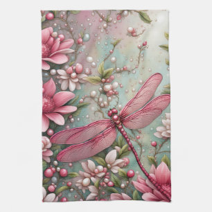 Serviette de cuisine en libellule rose