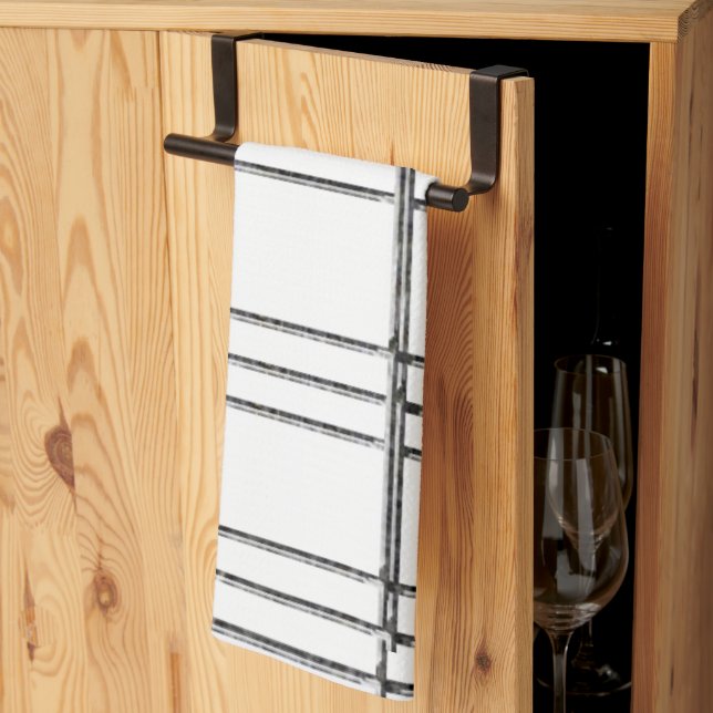 Serviette de cuisine en rayures noir et blanc (Pliage en tiers)