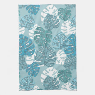 serviette de cuisine feuille bleue