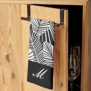 Serviette de cuisine "Feuille noire et blanche"