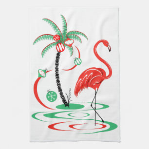 Serviette de cuisine Flamant rose de Noël rouge