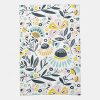 Serviette de cuisine fleurie géométrique Pastel