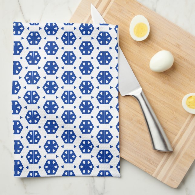 Serviette de cuisine - Fleurs stylisées dans les r (Quart Plié)