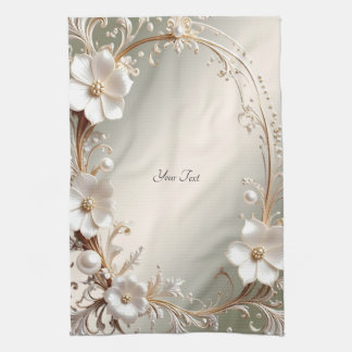 Serviette de cuisine florale blanche ornée