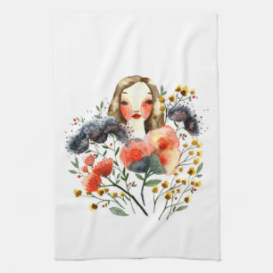 Serviette de cuisine florale de portrait