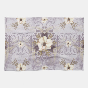 Serviette de cuisine florale mauve en prune