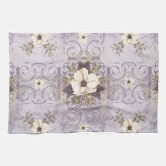 Serviette de cuisine florale mauve en prune