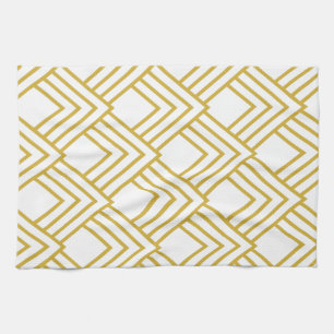 Serviette de cuisine géométrique, blanche et or Ab