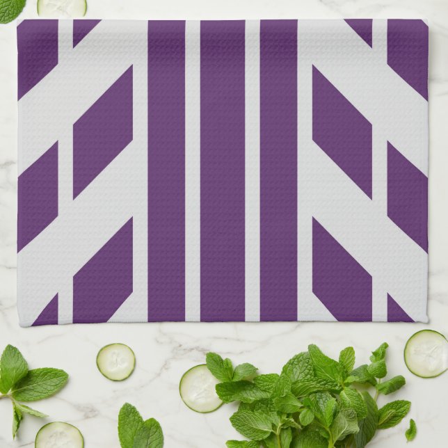 Serviette de cuisine géométrique violet et gris, M (Plié)
